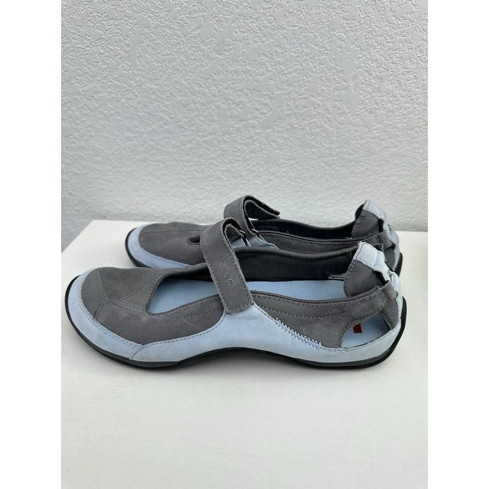 Ecco Receptor Womens EU 39 US 8 8.5 Grey Light Blue Leather Mary Jane Flats Shoe